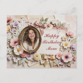 Personalised Happy Birthday Mum Vintage Floral Pho Postcard