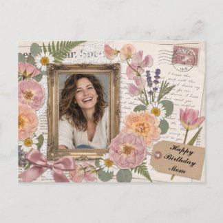 Personalised Happy Birthday Mum Vintage Floral Pho Postcard