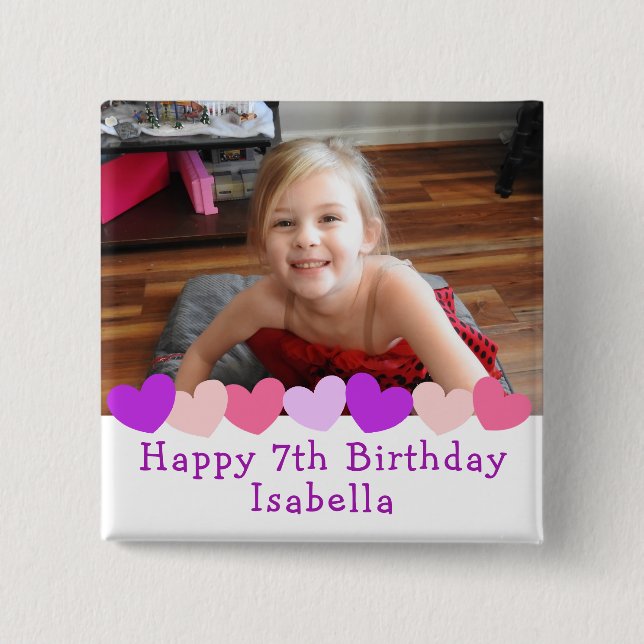 Personalised Happy Birthday Name and Age  15 Cm Square Badge (Front)