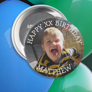 Personalised Happy Birthday Name and Age 7.5 Cm Round Badge