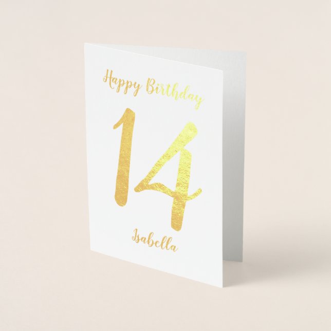 Personalised Happy Birthday Name and Age Gold Foil Card (Front)