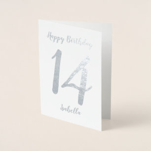 Personalised Happy Birthday Name and Age Silver Foil Card