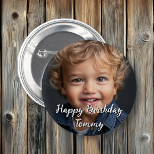 Personalised Happy Birthday Name and Photo 6 Cm Round Badge