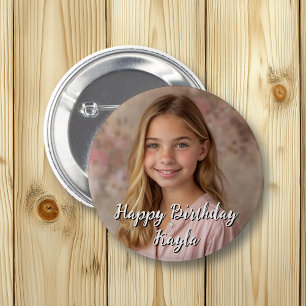 Personalised Happy Birthday Name and Photo 6 Cm Round Badge