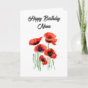 Personalised Happy Birthday Nana Pretty Poppies Card