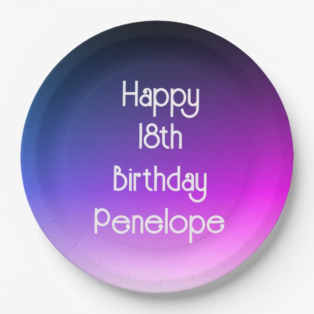 Personalised Happy Birthday Ombre Purple Paper Plate (Front)