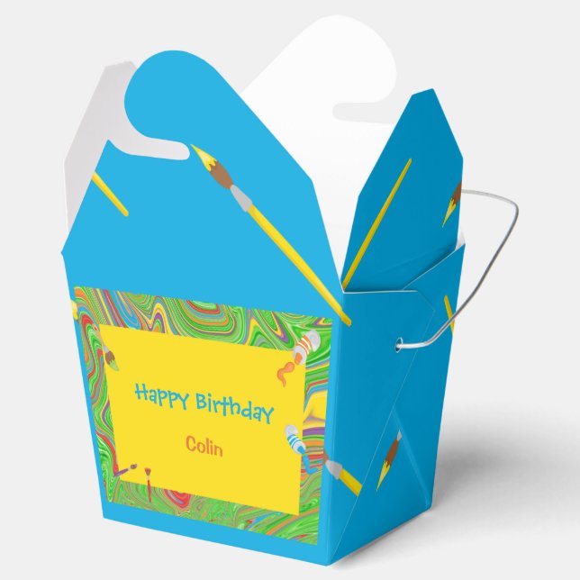Personalised Happy Birthday Paintbrush Design   Favour Box (Opened)