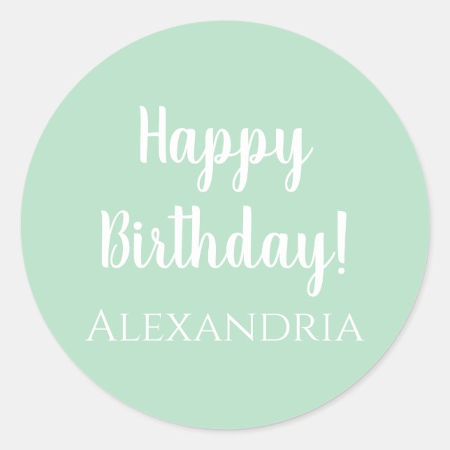 Personalised Happy Birthday Pastel Green Classic Round Sticker (Front)