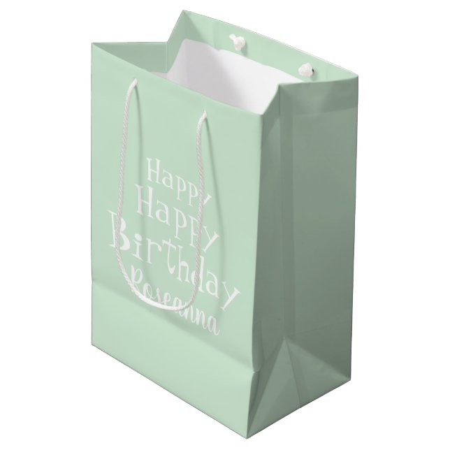 Personalised Happy Birthday Pastel Mint Green Medium Gift Bag (Front Angled)