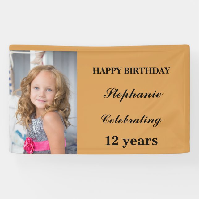Personalised Happy Birthday Photo Age gold Banner (Horizontal)