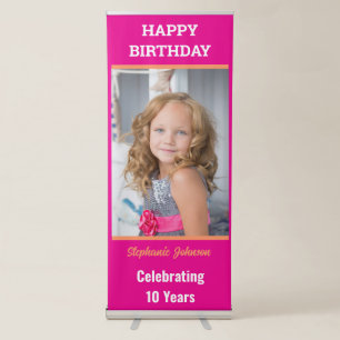 Personalised Happy Birthday Photo Age gold Retractable Banner