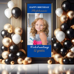 Personalised Happy Birthday Photo Age gold Retractable Banner