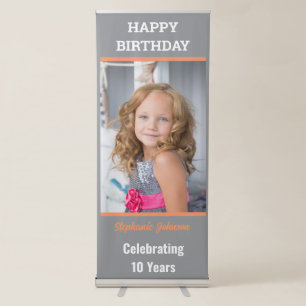 Personalised Happy Birthday Photo Age gold Retractable Banner
