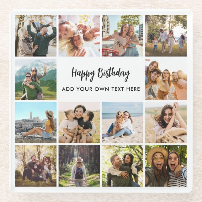 Personalised Happy Birthday Photo Collage Glass Coaster (Front)