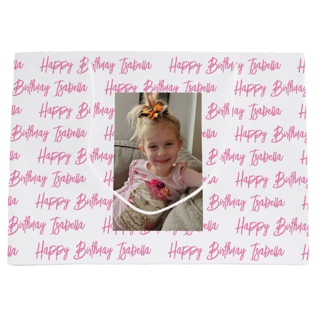 Personalised Happy Birthday Photo  Large Gift Bag (Front)