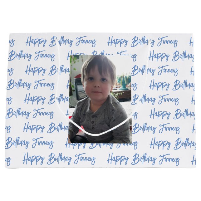 Personalised Happy Birthday Photo   Large Gift Bag (Front)
