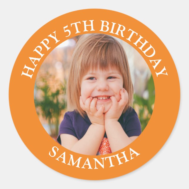 Personalised Happy Birthday Photo Name Age  Classic Round Sticker (Front)