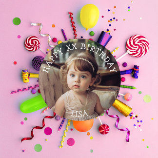 Personalised Happy Birthday Photo Name and Age 3 Cm Round Badge