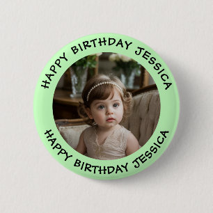 Personalised Happy Birthday Photo Name and Age 6 Cm Round Badge