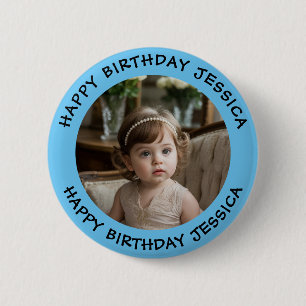 Personalised Happy Birthday Photo Name and Age 6 Cm Round Badge