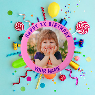 Personalised Happy Birthday Photo Name and Age 7.5 Cm Round Badge