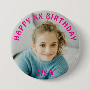 Personalised Happy Birthday Photo Name and Age 7.5 Cm Round Badge