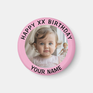 Personalised Happy Birthday Photo Name and Age Magnet