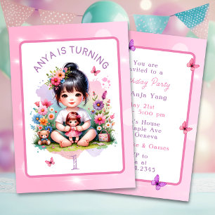 Personalised Happy Birthday   Pretty Asian Girl  Invitation
