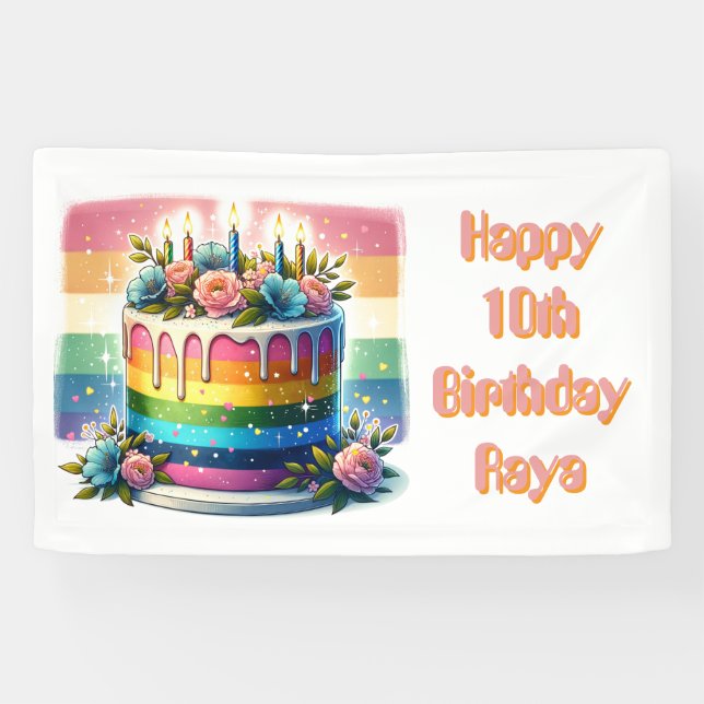 Personalised Happy Birthday | Rainbow Cake Banner (Horizontal)