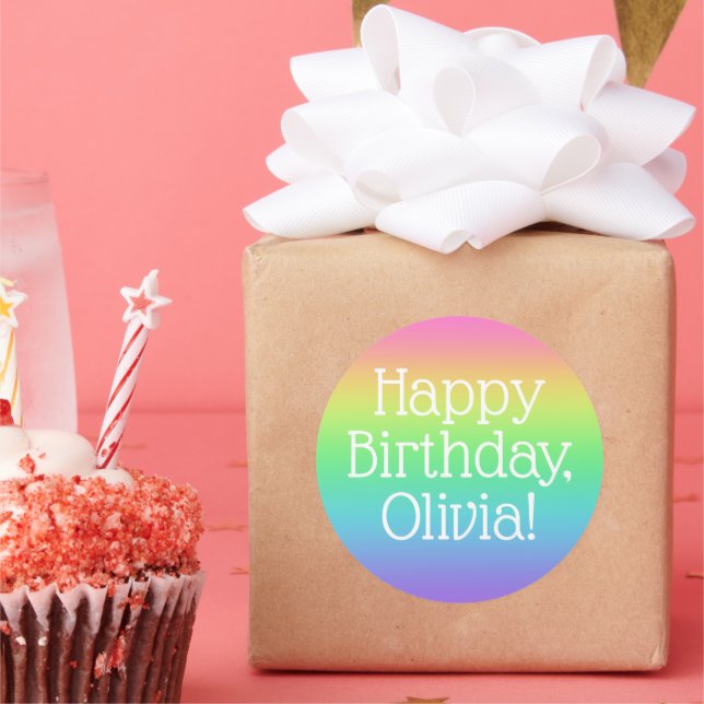 Personalised Happy Birthday Rainbow Classic Round Sticker (Party)