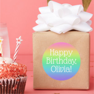 Personalised Happy Birthday Rainbow Classic Round Sticker