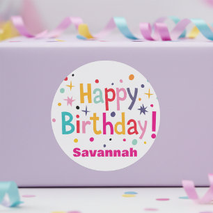 Personalised Happy Birthday Retro Classic Round Sticker