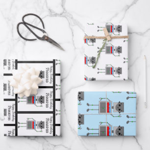 Personalised Happy Birthday Robot Themed Wrapping Paper Sheet