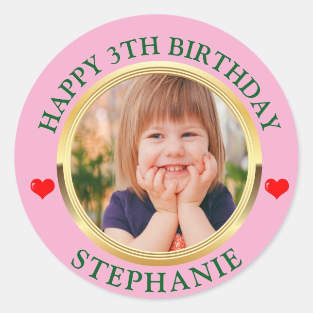 Personalised Happy Birthday Simple Modern Photo Classic Round Sticker (Front)