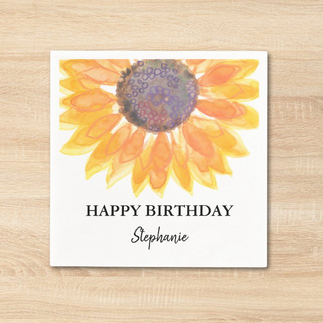Personalised Happy Birthday Sunflower Napkin (Creator Uploaded)