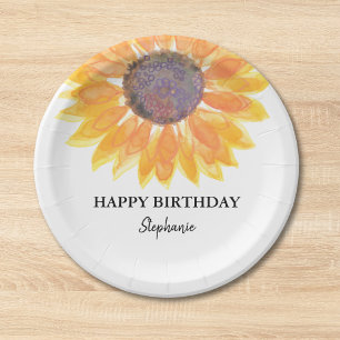 Personalised Happy Birthday Sunflower Paper Plates