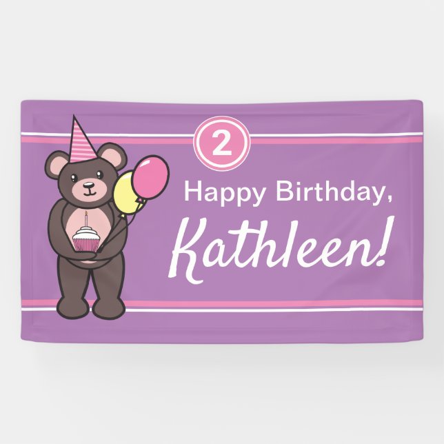 Personalised Happy Birthday Teddy Bear Banner (Horizontal)