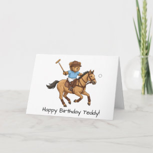 Personalised Happy Birthday Teddy Bear Horse Polo Card
