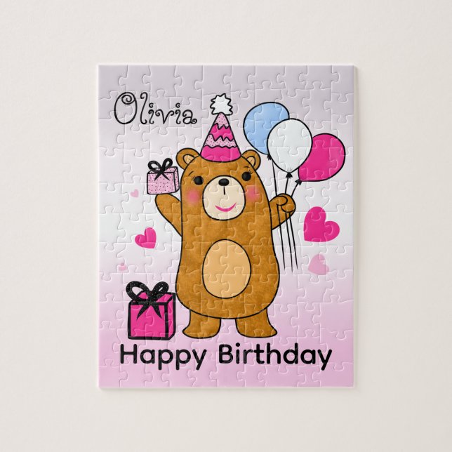 Personalised Happy Birthday Teddy Bear Puzzle  (Vertical)