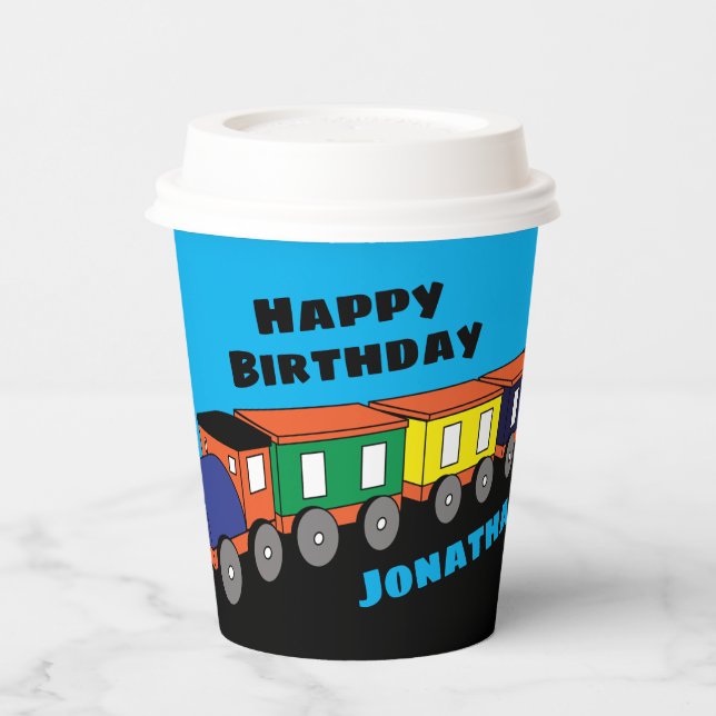 Personalised Happy Birthday Train Paper Cups (Left)