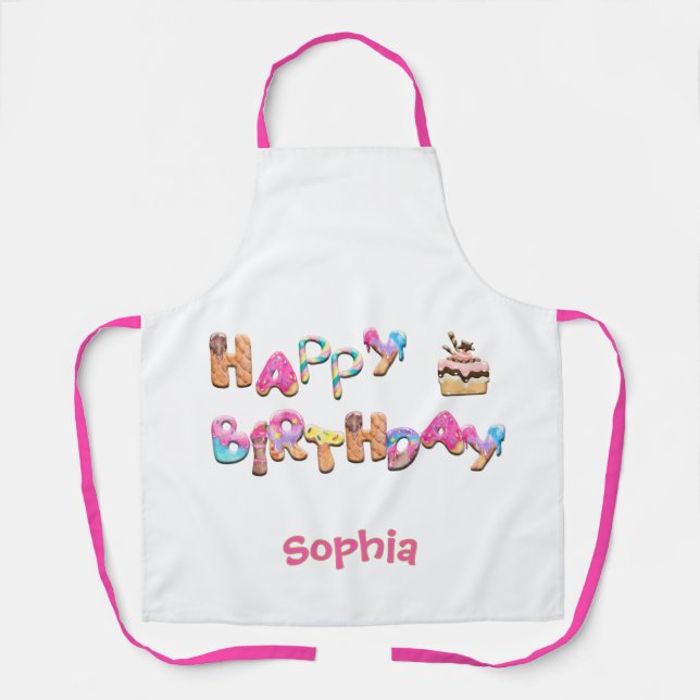 Personalised Happy Birthday Treats Colourful  Apron (Front)