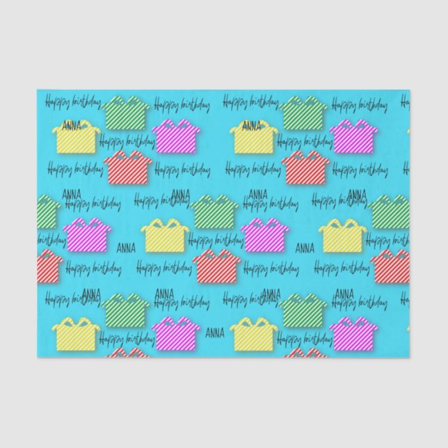 Personalised Happy Birthday Typography Presents Tissue Paper (Front)