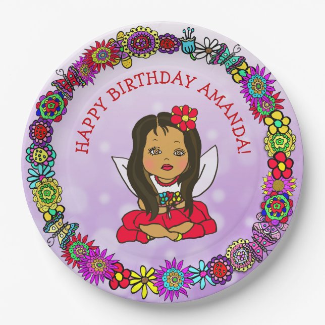 Personalised Happy Birthday Unicorn and Fairy Paper Plate (Front)