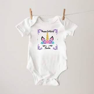 Personalised Happy Birthday Unicorn Baby Bodysuit