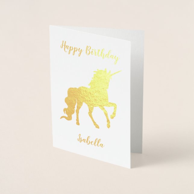 Personalised Happy Birthday Unicorn Gold Foil Card (Front)
