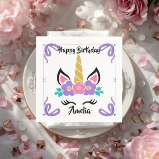 Personalised Happy Birthday Unicorn Paper Napkins