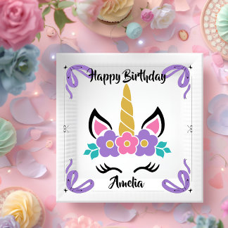 Personalised Happy Birthday Unicorn Paper Plate