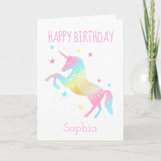 Personalised Happy Birthday Unicorn Rainbow Card (Front)