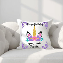 Personalised Happy Birthday Unicorn Throw Pillow