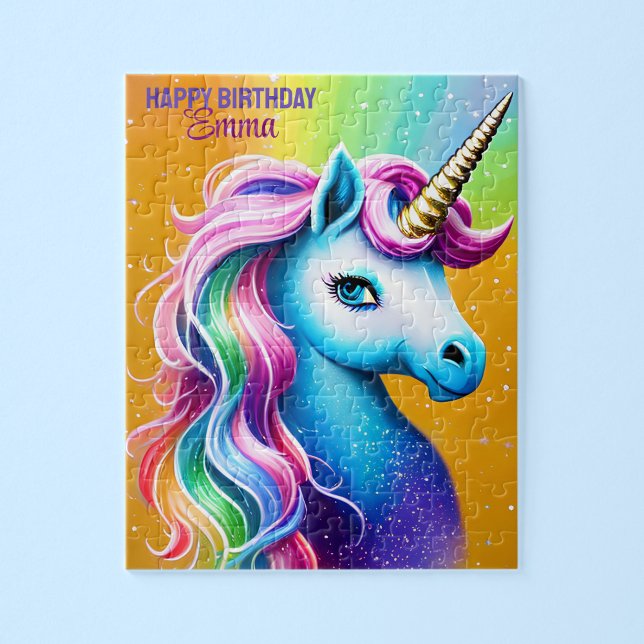 Personalised Happy Birthday Unicorn with Name Jigsaw Puzzle (Creator Uploaded)